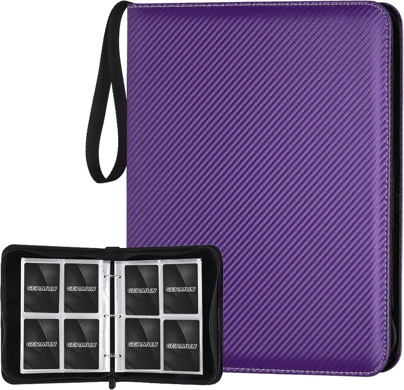 GERMUN 4 Pocket Card Binder, Premium Zip Trading Card Binder, 400 Double Sided Pocket PU Card Collection Binder, Collector Card Album, Card Folder for MTG, TCG, Sports Cards, Game Cards (Purple) - Image 1